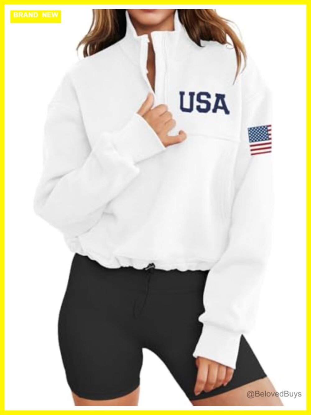 Womens Long Sleeve American Flag Sweatshirt Half Zip Pullover USA Top